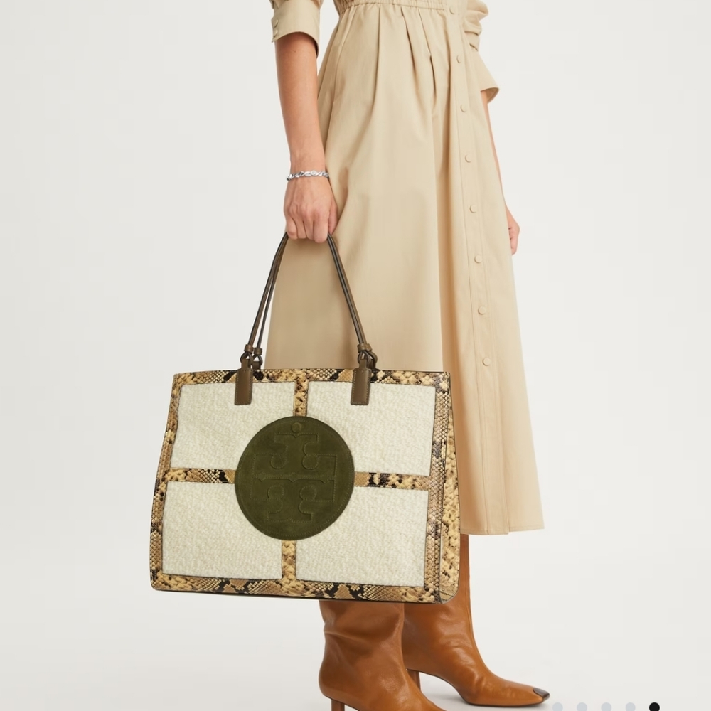 Ella Snake Print Trim & Wool Quadrant Tote